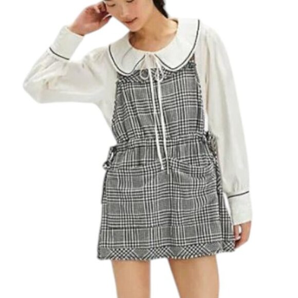 Free People Chrissie Mini Skirtall Dress in Black/White Gingham Medium NWOT - Picture 2 of 16
